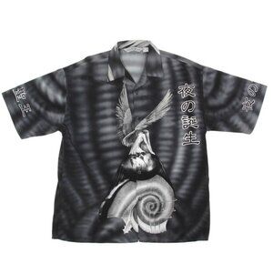 Vintage Y2K Angel Japanese Style Button up Short Sleeve Mens Shirt XXL /304